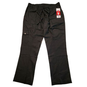 NWT ChefWorks Women's Black Cargo Chef Pants 2XL Elastic Waist Drawstring